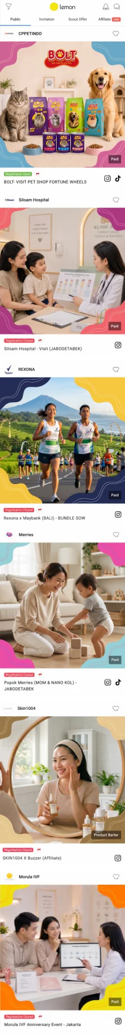 LEMON creator app — available campaigns a creator can join